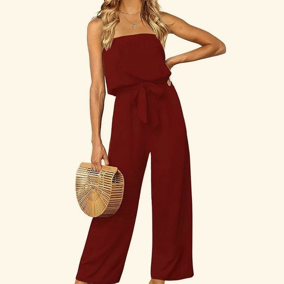 Zesica Pants - Chic deep red Women's strapless Jumpsuit